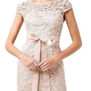 Adrianna Papell Champagne Lace Ribbon Belt Maxi Dress